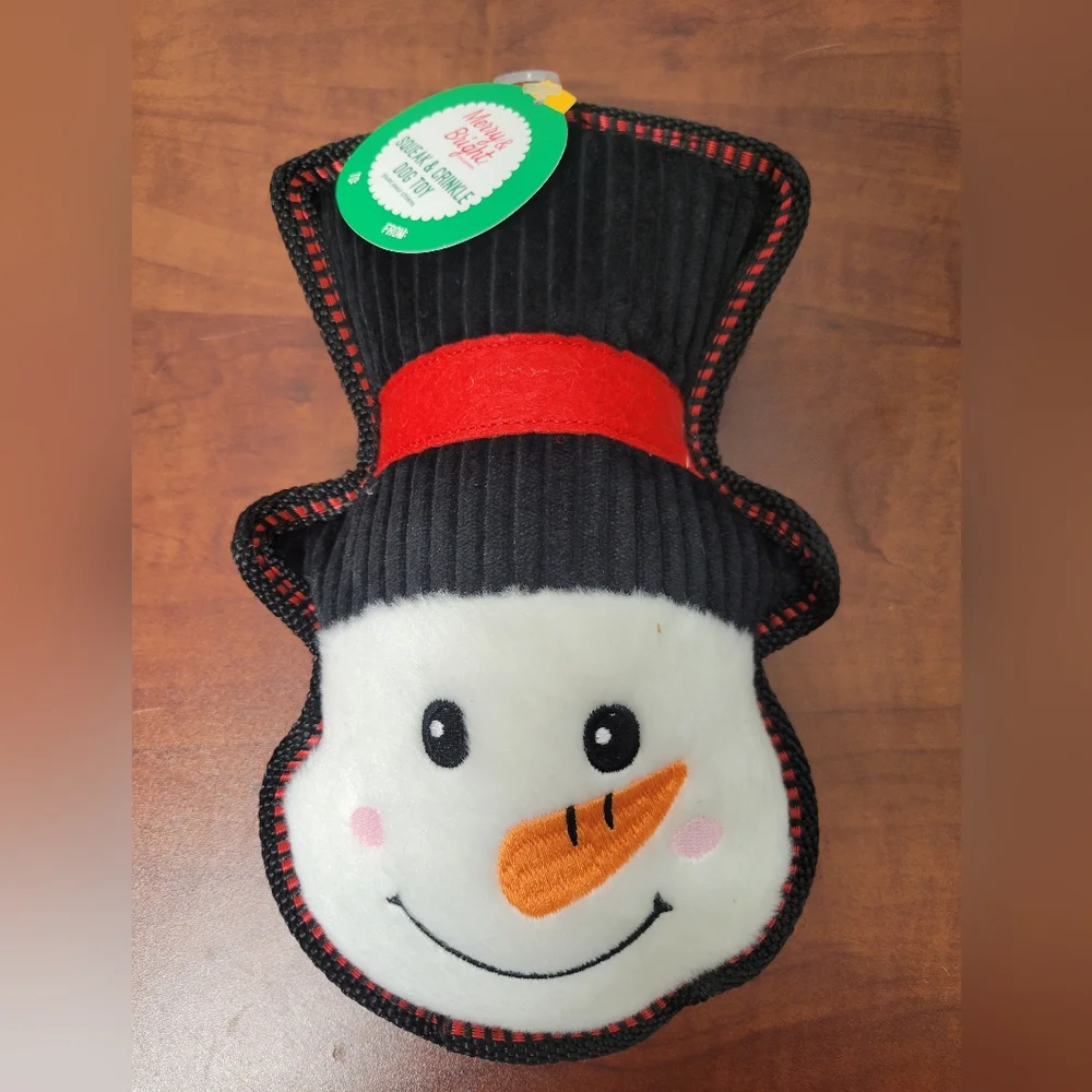 Merry & Bright Snowman Plush Toy with Black Hat and Red Band Nwt